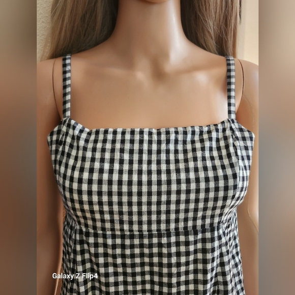 Black and White Gingham Mini Dress, Summer Picnic Dress With Gingham Wristlet - Picture 5 of 11